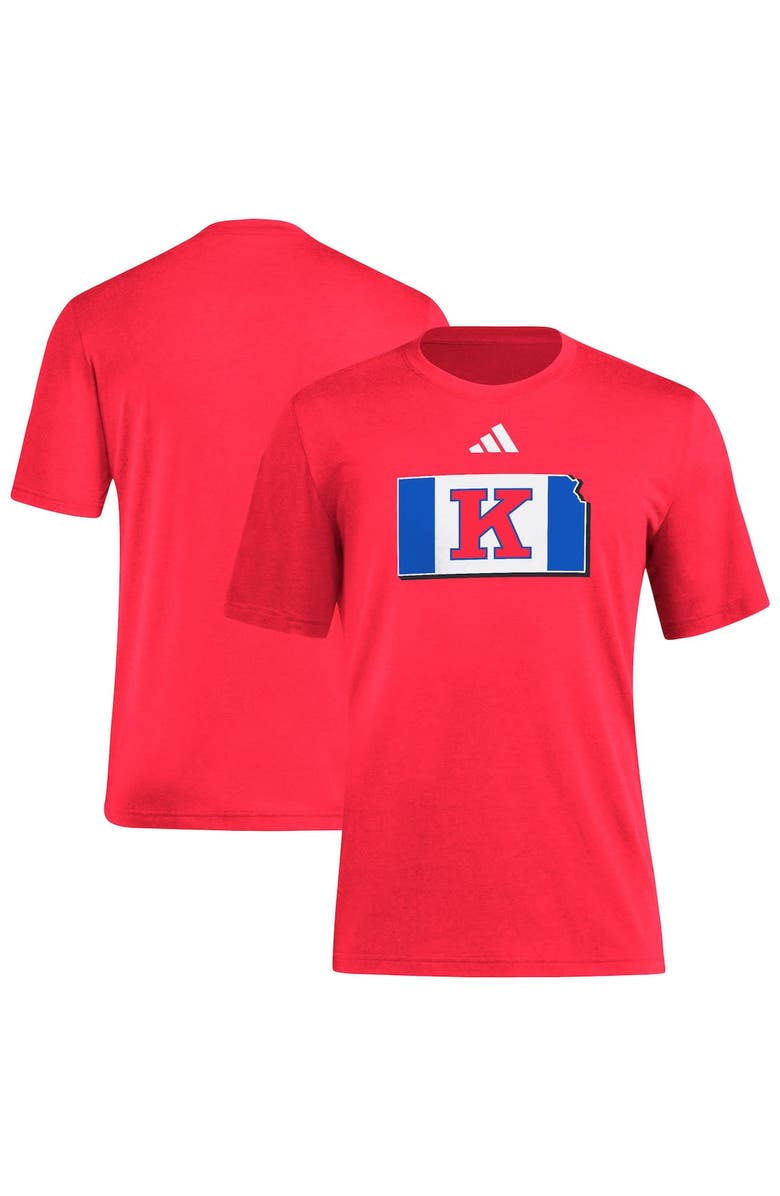 adidas Men's adidas Red Kansas Jayhawks Basketball State Outline Tri-Blend T-Shirt, Main, color, 