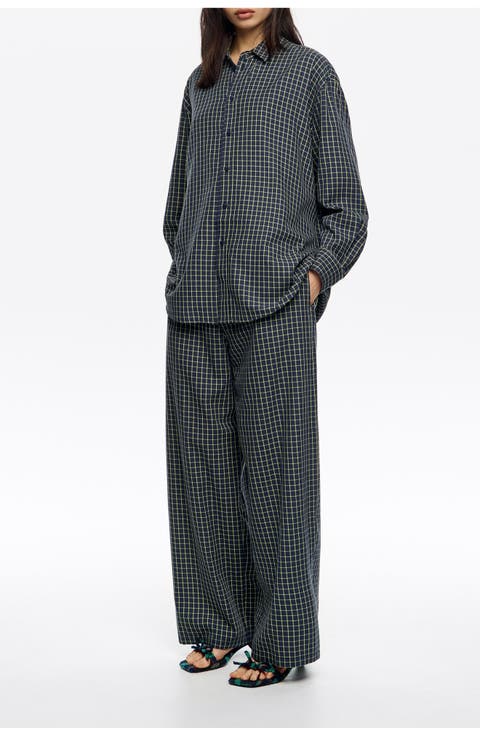 Checked Elasticated Waist Trousers