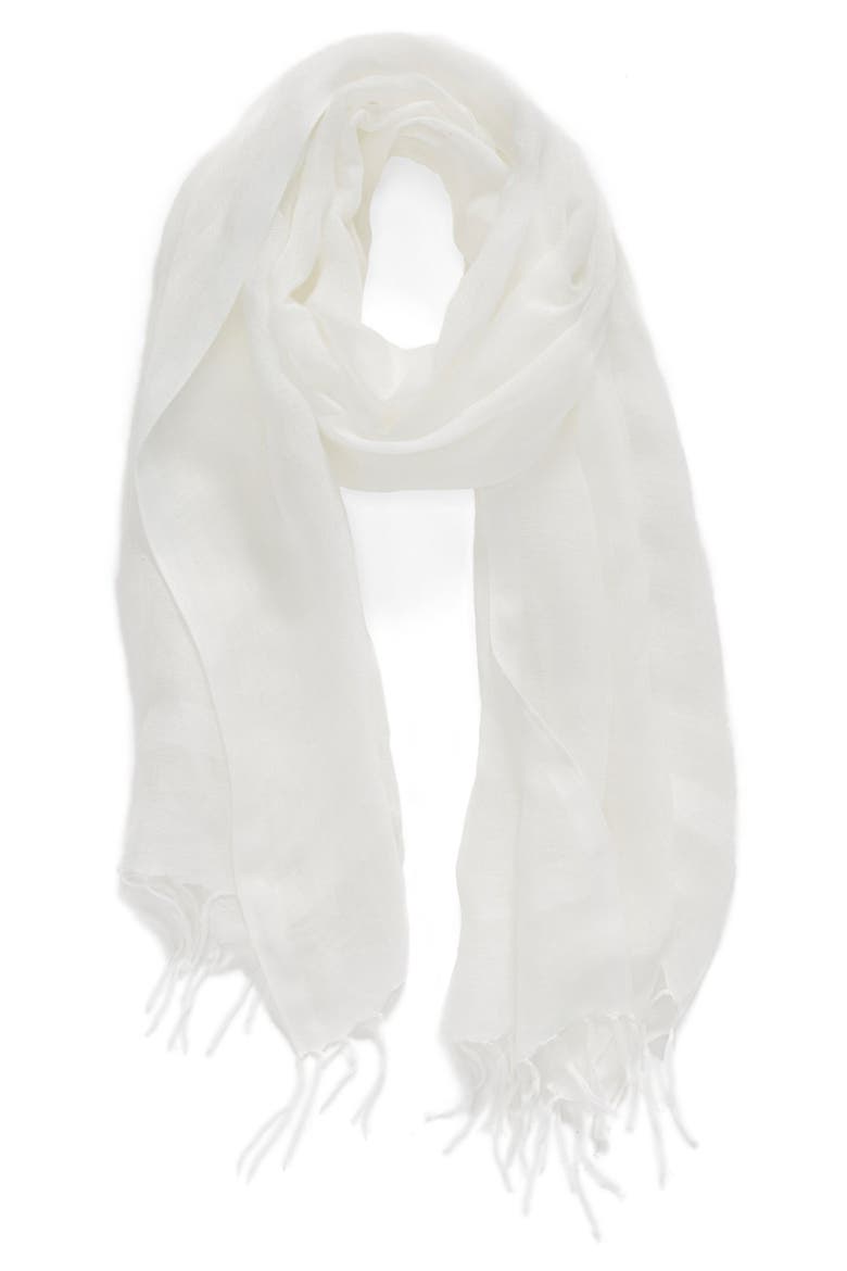 Linen Blend Scarf, Main, color, WHITE SNOW