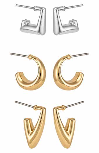 Set of 3 Two-Tone Geometric Hoop Earrings