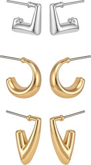 Vince Camuto Set of 3 Two-Tone Geometric Hoop Earrings