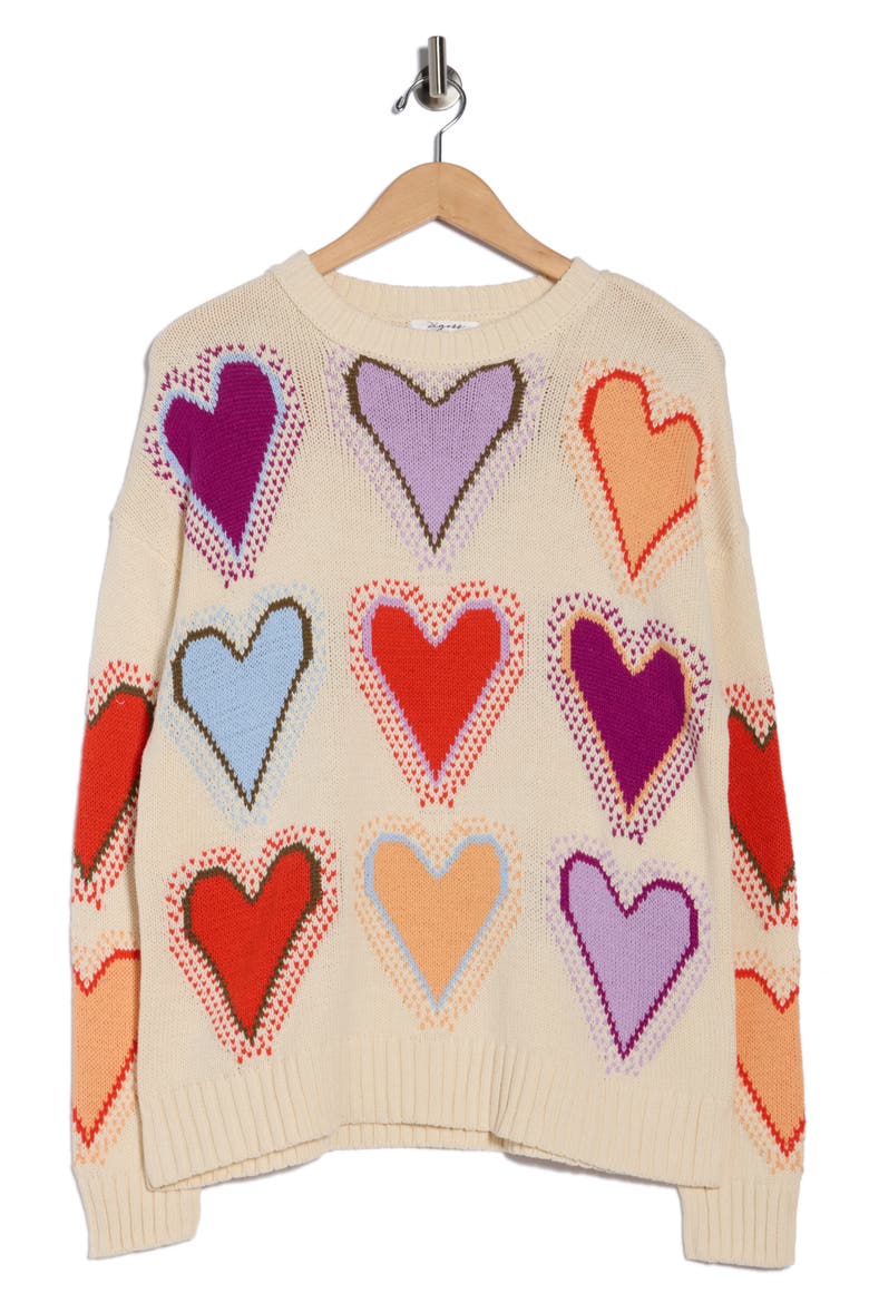 Hearts Sweater, Alternate, color, CREME