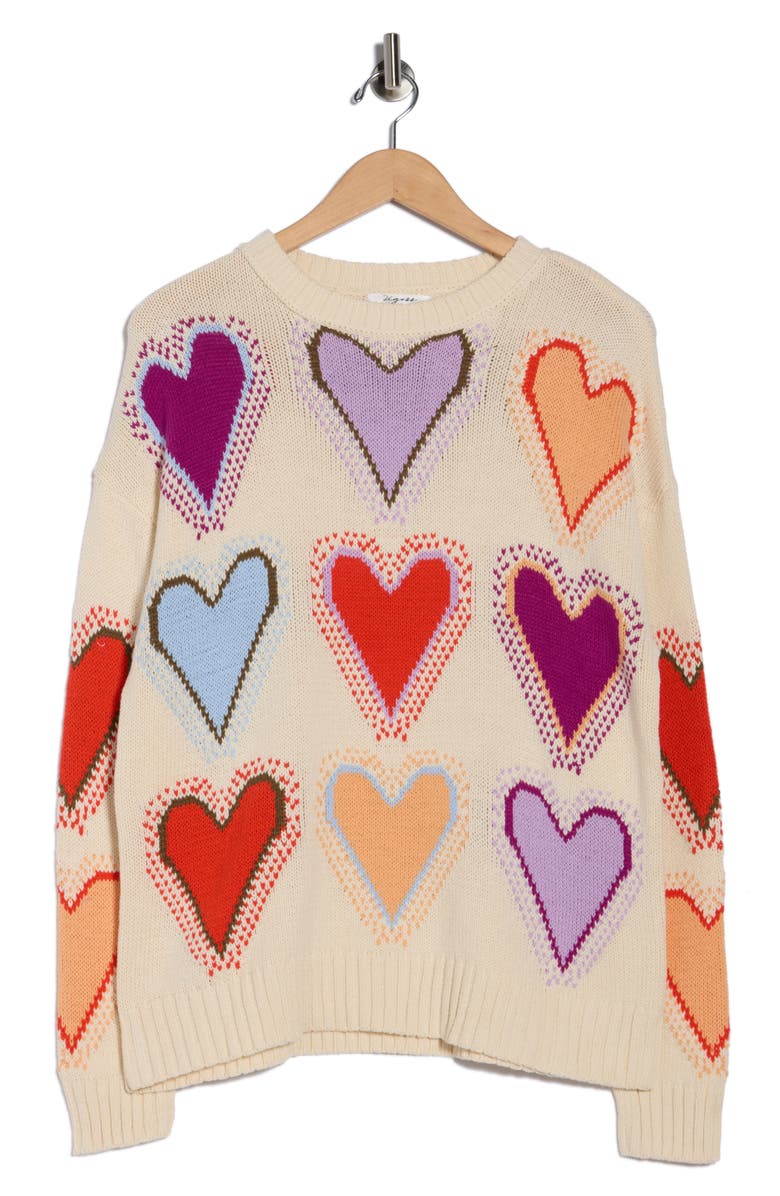 Vigoss Hearts Sweater, Alternate, color, Creme