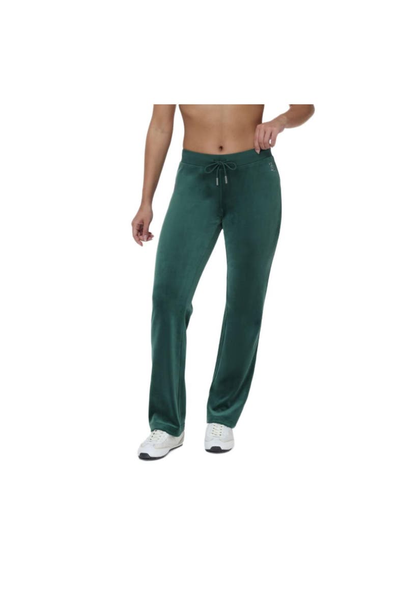 Rib Waist Velour Track Pants with Rhinestone Bling, June Bug, Main, color, JUNEBUG