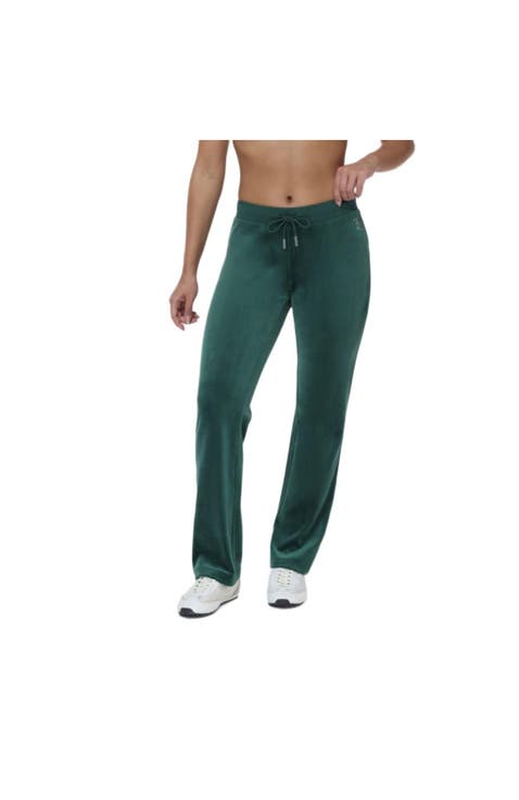 Rib Waist Velour Track Pants with Rhinestone Bling, June Bug