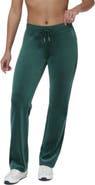 Juicy Couture Rib Waist Velour Track Pants with Rhinestone Bling, June Bug