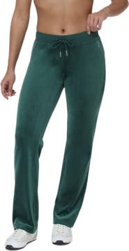Juicy Couture Rib Waist Velour Track Pants with Rhinestone Bling, June Bug