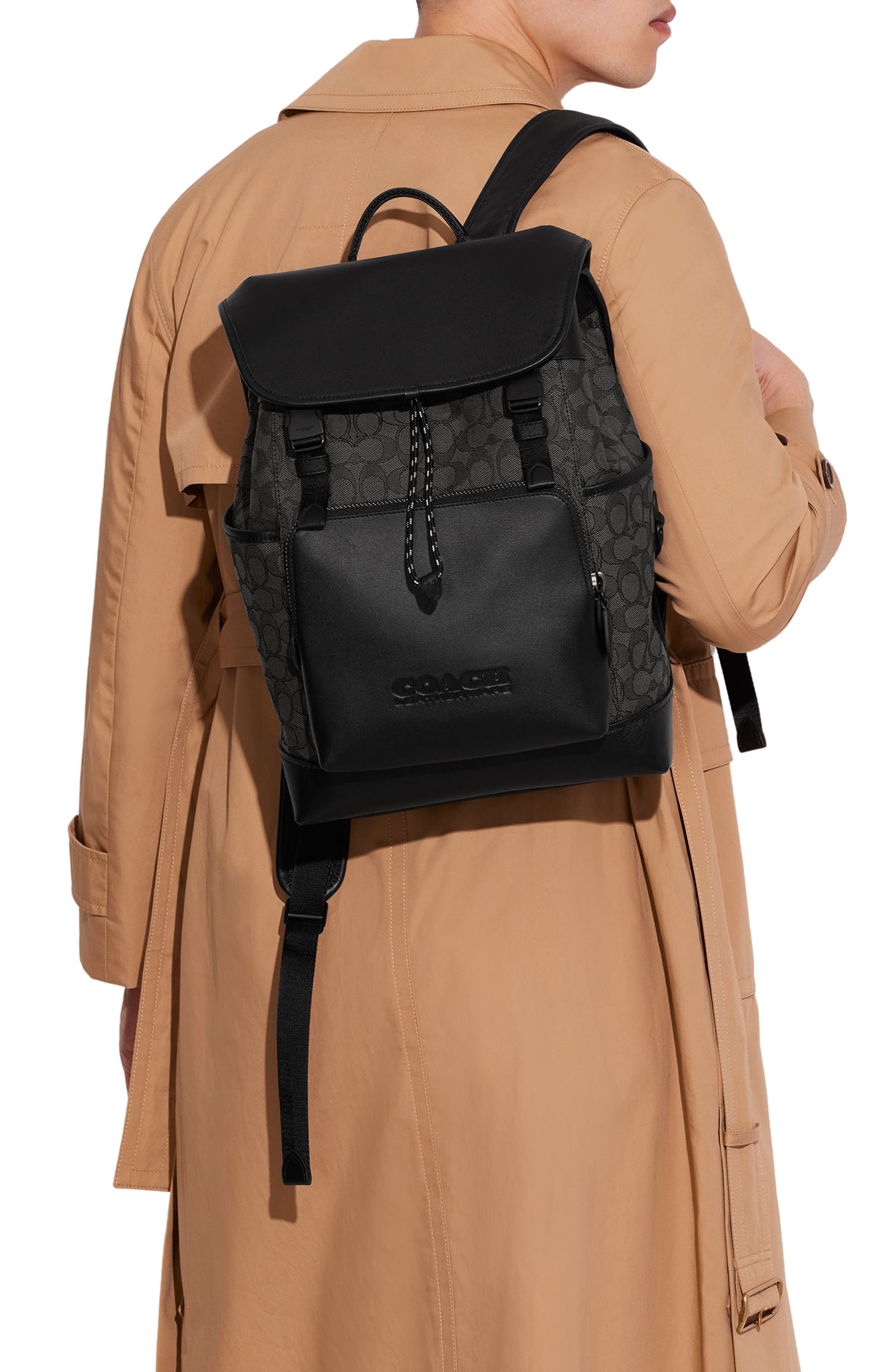 COACH League Signature Jacquard & Leather Backpack, Alternate, color, 