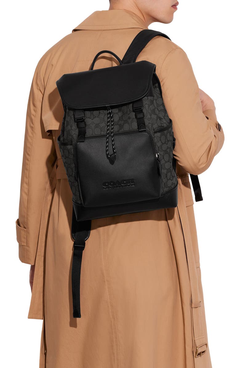 COACH League Signature Jacquard & Leather Backpack, Alternate, color,