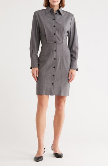 Hugo Boss Boss Dertoa Long Sleeve Shirtdress In Gray