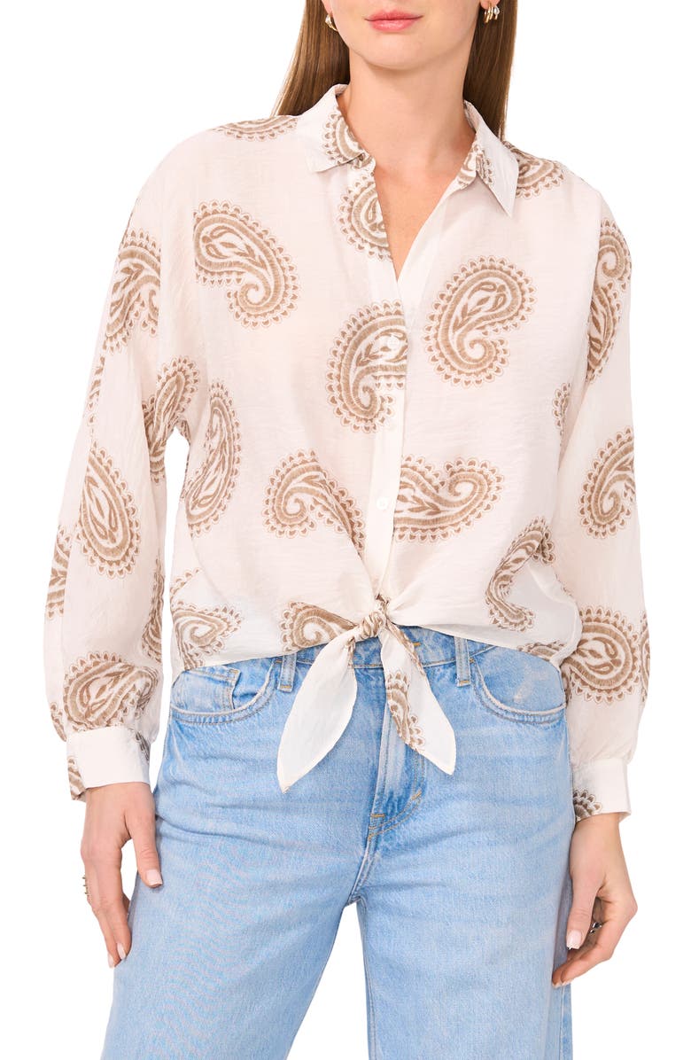 Halogen<sup>®</sup> Long Sleeve Tie Hem Button-Up Shirt, Main, color, Cuban Sand Print