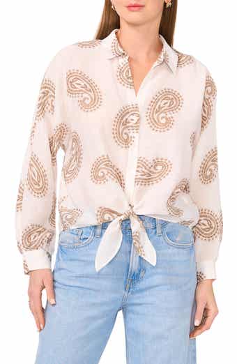 Halogen® Long Sleeve Tie Hem Button-Up Shirt