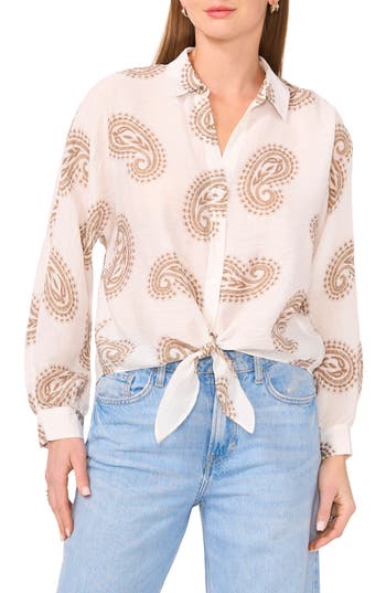 HALOGEN HALOGEN® LONG SLEEVE TIE HEM BUTTON-UP SHIRT 