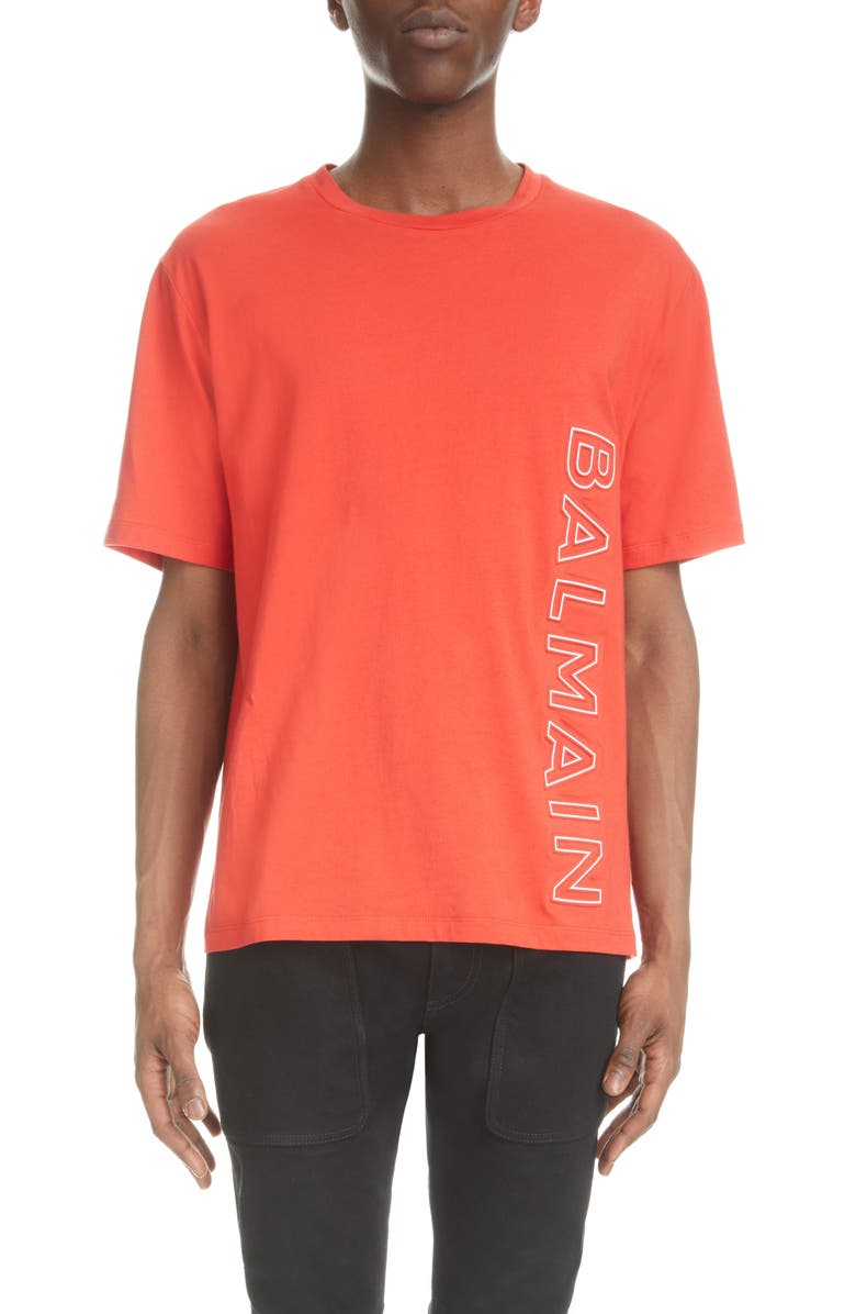 Balmain Reflective Logo Embossed T-Shirt, Main, color,