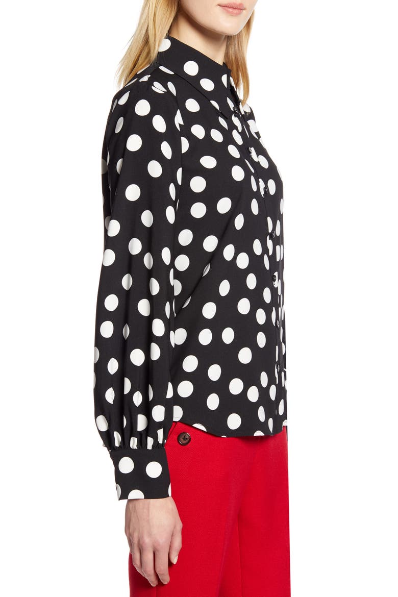 x Atlantic-Pacific Puff Sleeve Button-Up Shirt, Alternate, color, BLACK- IVORY DOTTY PRINT