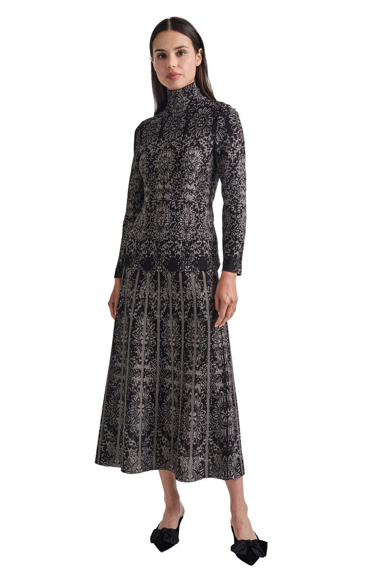 Misook Medallion Pattern Knit Mock Neck Tunic, Alternate, color, 