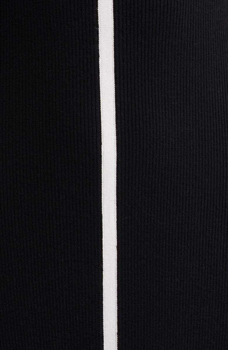 Elie Tahari The Noemi Contrast Trim Long Sleeve Rib Midi Dress, Alternate, color, Noir/ Sky White