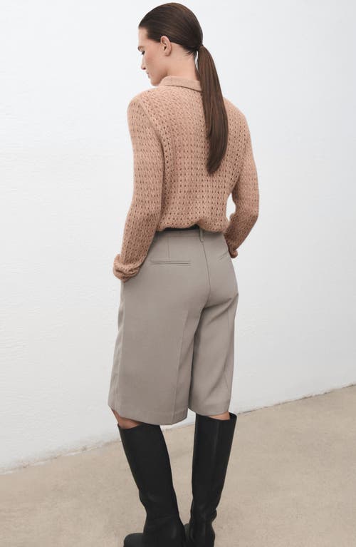 Mango Openwork Knit Polo In Brown