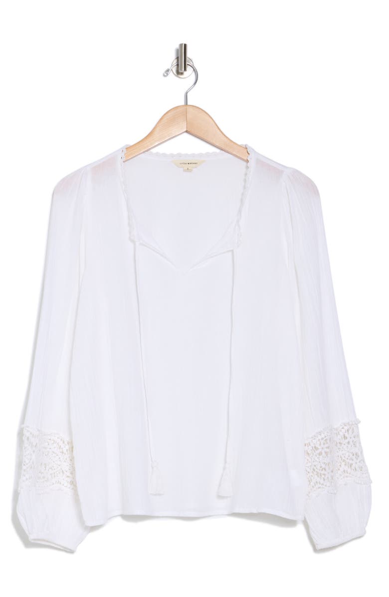 Lucky Brand Lace Sleeve Top, Alternate, color, 