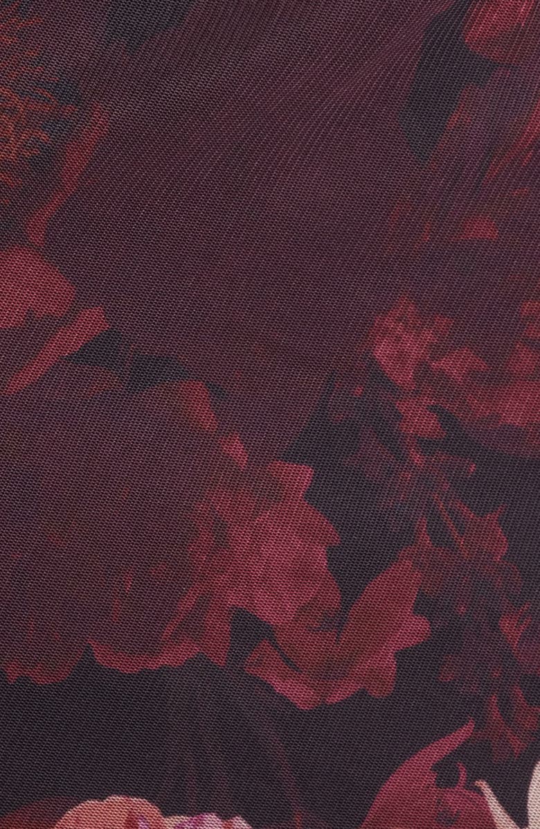 Anne Klein Ruched Long Sleeve Illusion Neck Midi Dress, Alternate, color, Midnight Chianti Multi