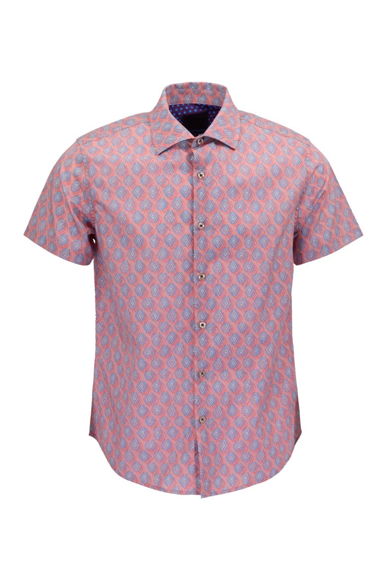 Mud Geo Mens Printed Button Up Shirt, Alternate, color, MUD GEO CORAL
