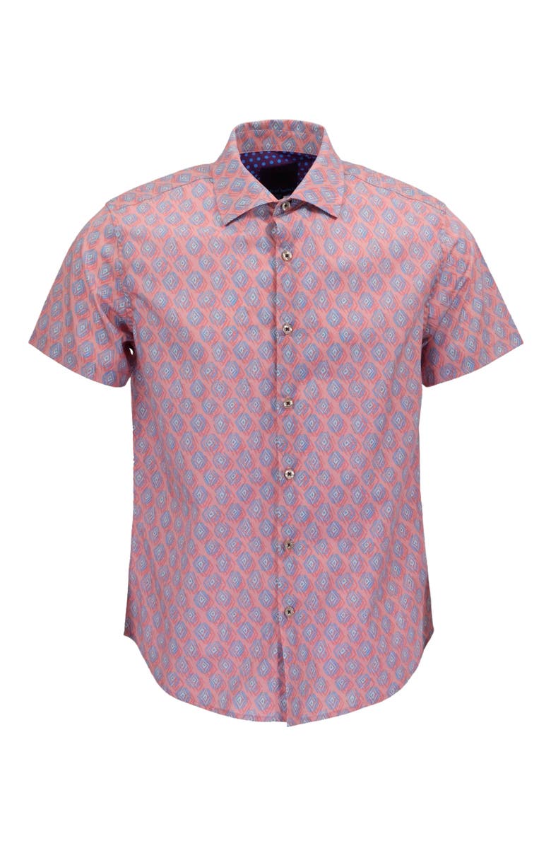 Lords of Harlech Mud Geo Mens Printed Button Up Shirt, Alternate, color, Mud Geo Coral