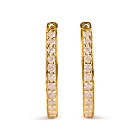 10K Yellow Gold 1/2 Ct RoundDiamond Hoop Earrings