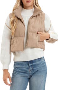 Blu Pepper Collared Water Repellent Cropped Puffer Vest