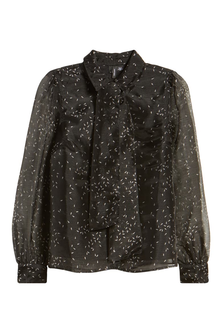 Ava Tie Neck Sheer Sleeve Shirt, Alternate, color, BLACK AOP TEAR