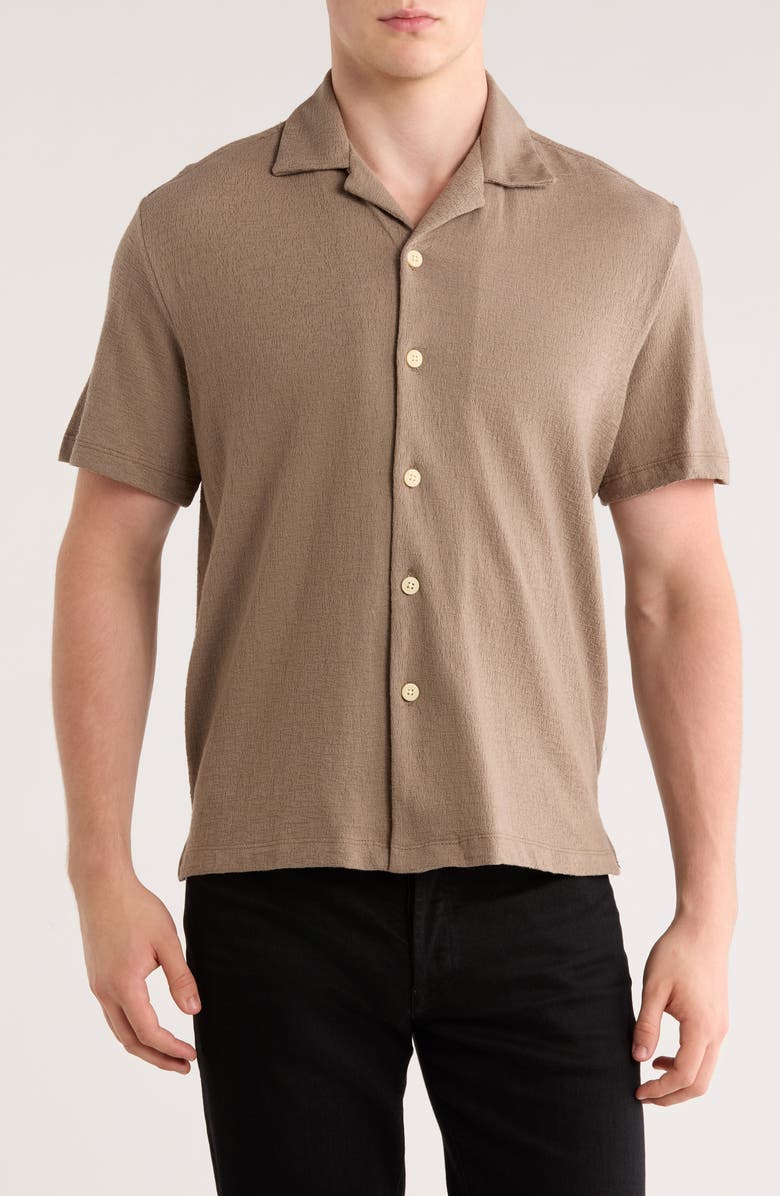 DENIM AND FLOWER Relaxed Fit Textured Camp Shirt, Main, color, Brown