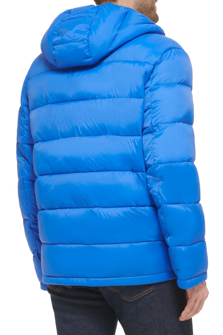 Hooded Nylon Puffer Jacket, Alternate, color, COBALT