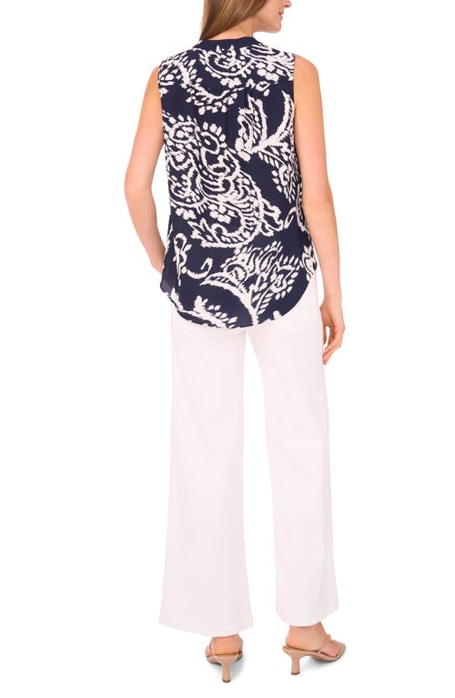Vince Camuto Sleeveless Split Neck Top In Blue