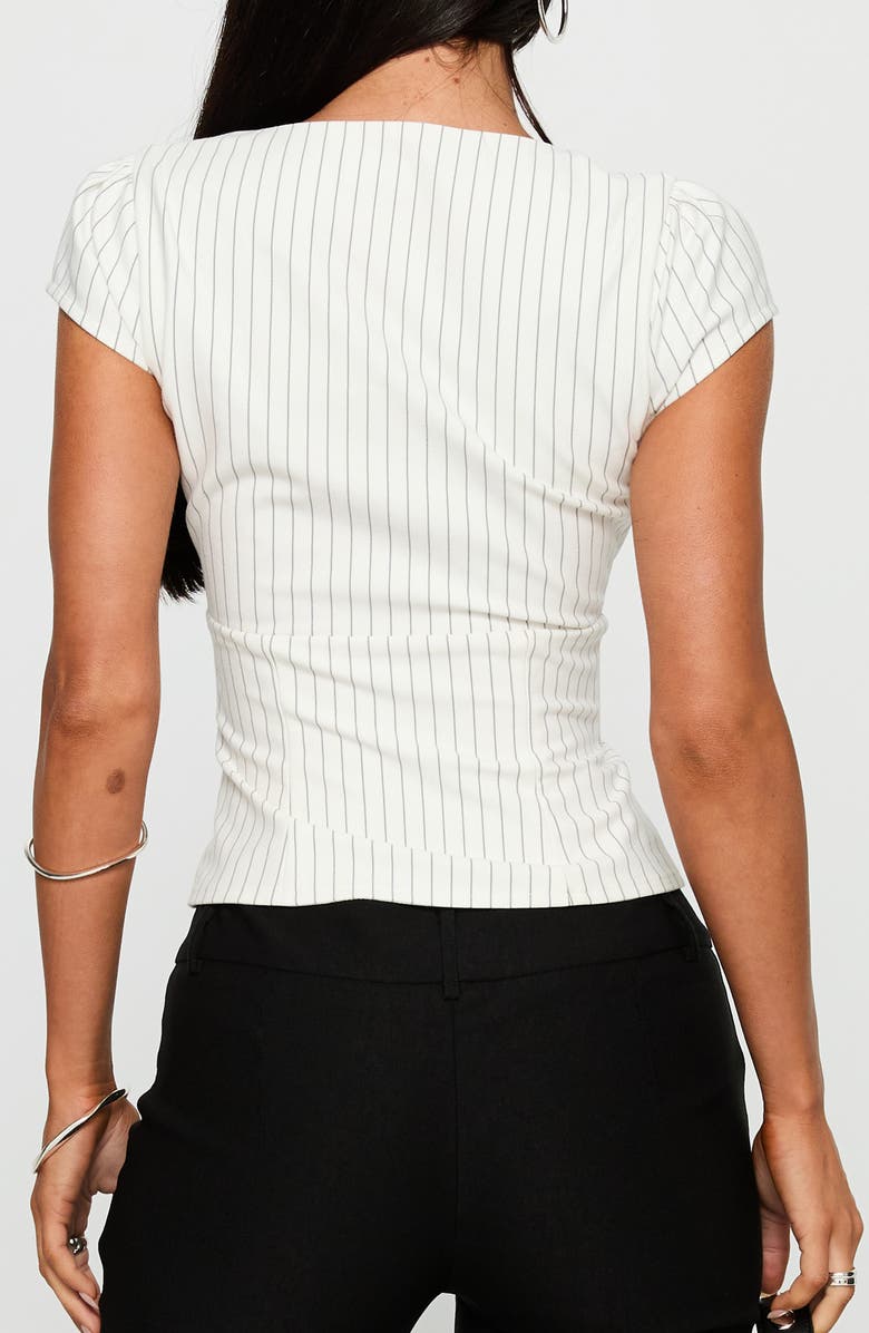 Princess Polly Santa Cruz Pinstripe Fitted Zip Top, Alternate, color, White Pinstripe