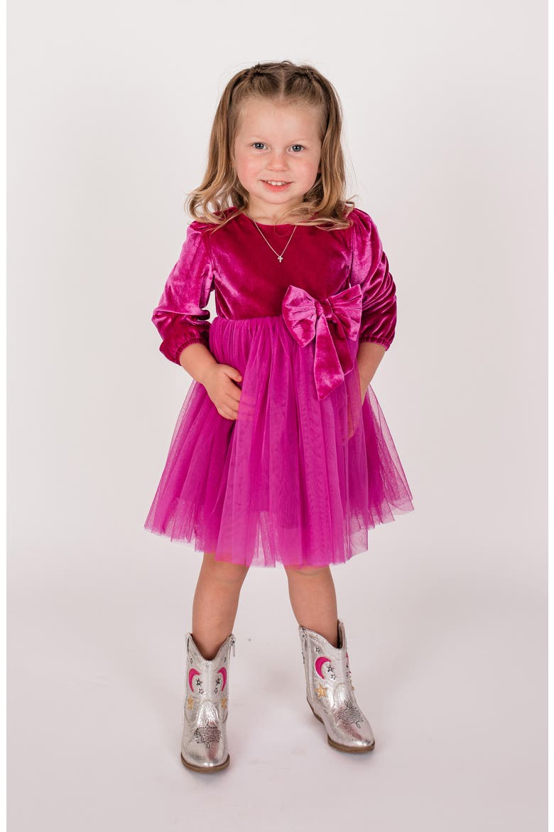 Kids' Velvet & Tulle Party Dress, Alternate, color, HOT PINK