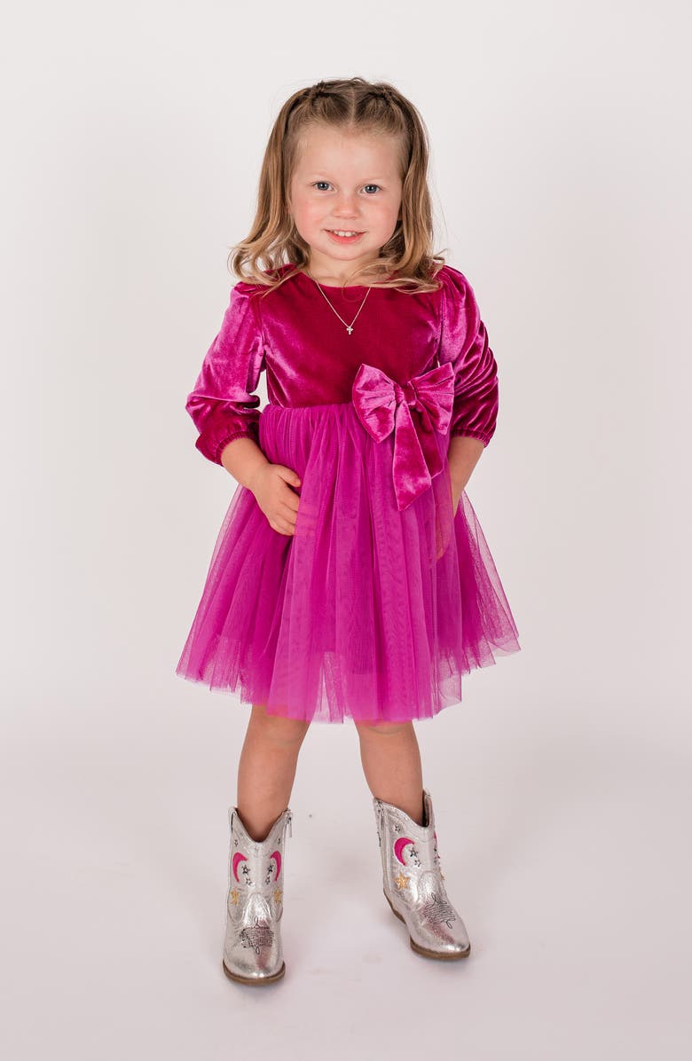 Popatu Kids' Velvet & Tulle Party Dress, Alternate, color, Hot Pink