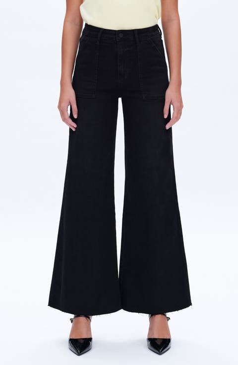 Raw Hem High Waist Utility Wide Leg Jeans