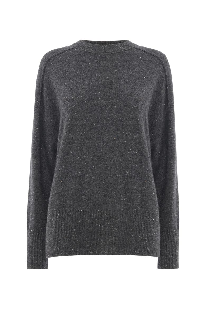 Cashmere Fleck Seam Crew Sweater, Alternate, color, Dark Grey