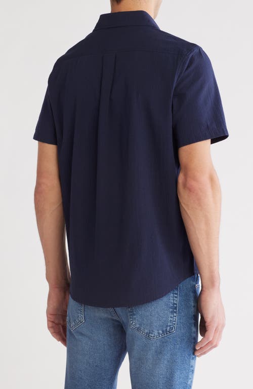 14th & Union Seersucker Short Sleeve Cotton Button-up Shirt In Navy Blazer