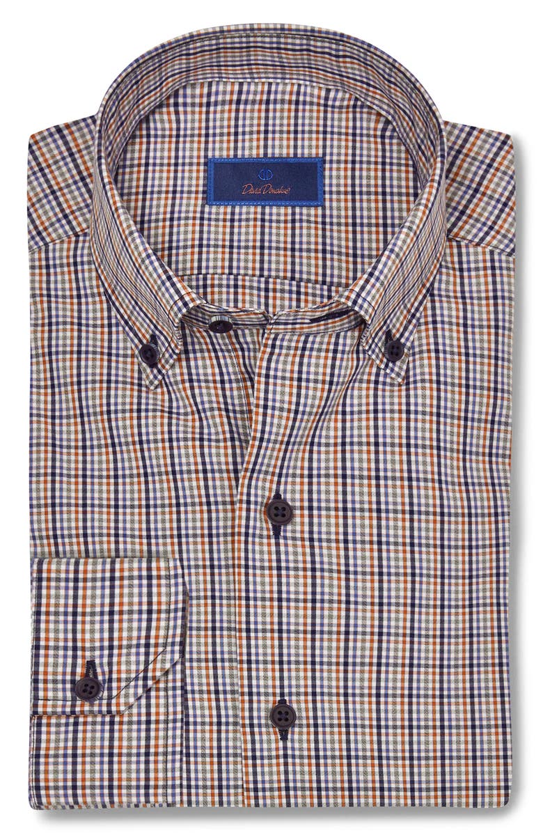 David Donahue Check Cotton Poplin Button-Down Shirt, Main, color, 