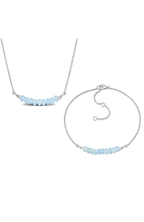 Aquamarine Beaded Necklace & Bracelet Set