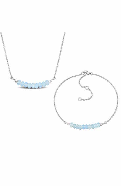 DELMAR Aquamarine Beaded Necklace & Bracelet Set