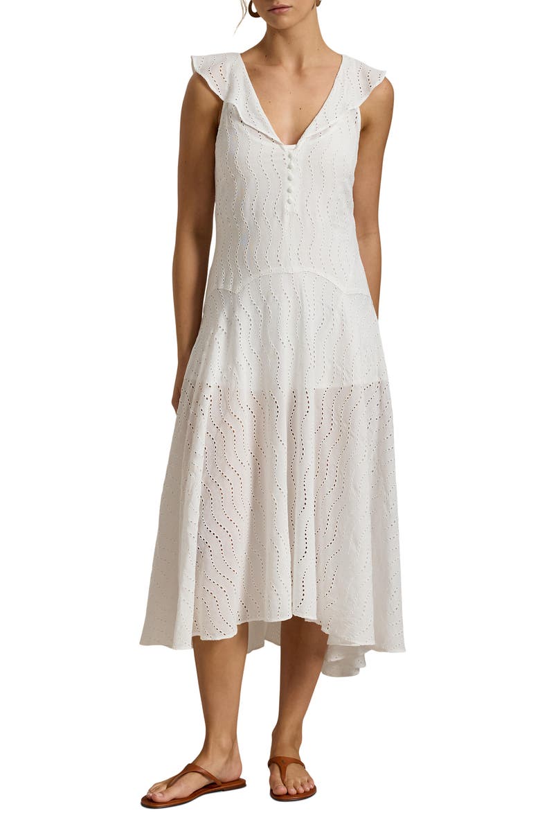 Polo Ralph Lauren Cotton Blend Eyelet Dress, Main, color, White