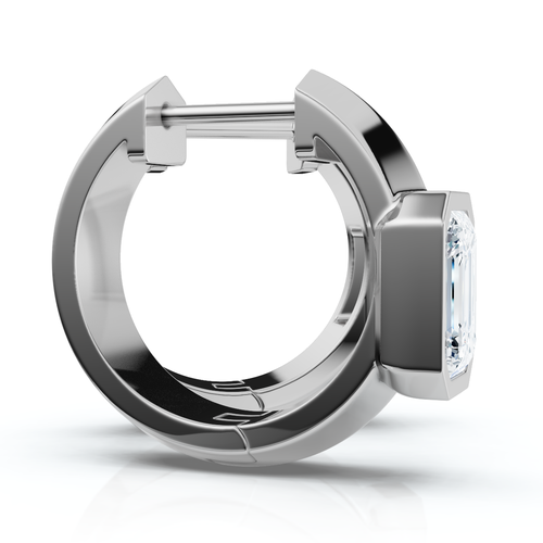 Bliss Diamond 1 1/3ct Emerald Cut Brava Bezel Diamond Hoops 5/8" Huggies 14k Gold Lab Grown In Silver