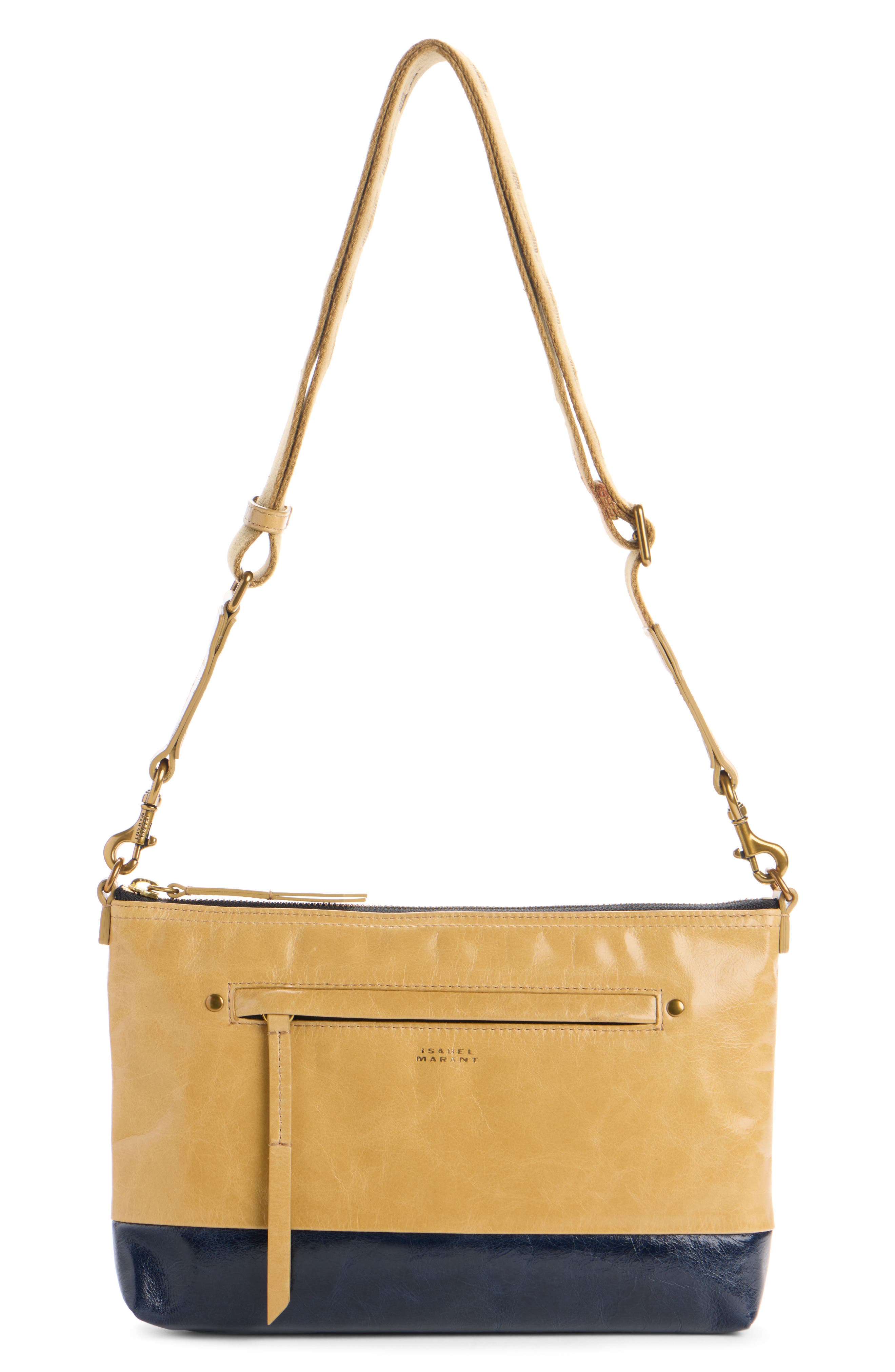 Isabel Marant Nessah Colorblock Leather Crossbody Bag, Main, color, Beige/ Navy