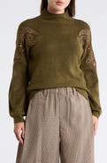 Democracy Paisley Beaded Mock Neck Sweater