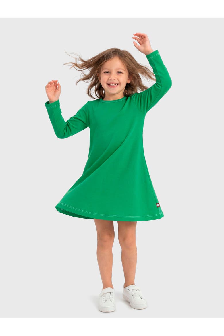 Girl's Soft 100% Cotton Baby Rib Long Sleeve Dress, Alternate, color, Elf Green