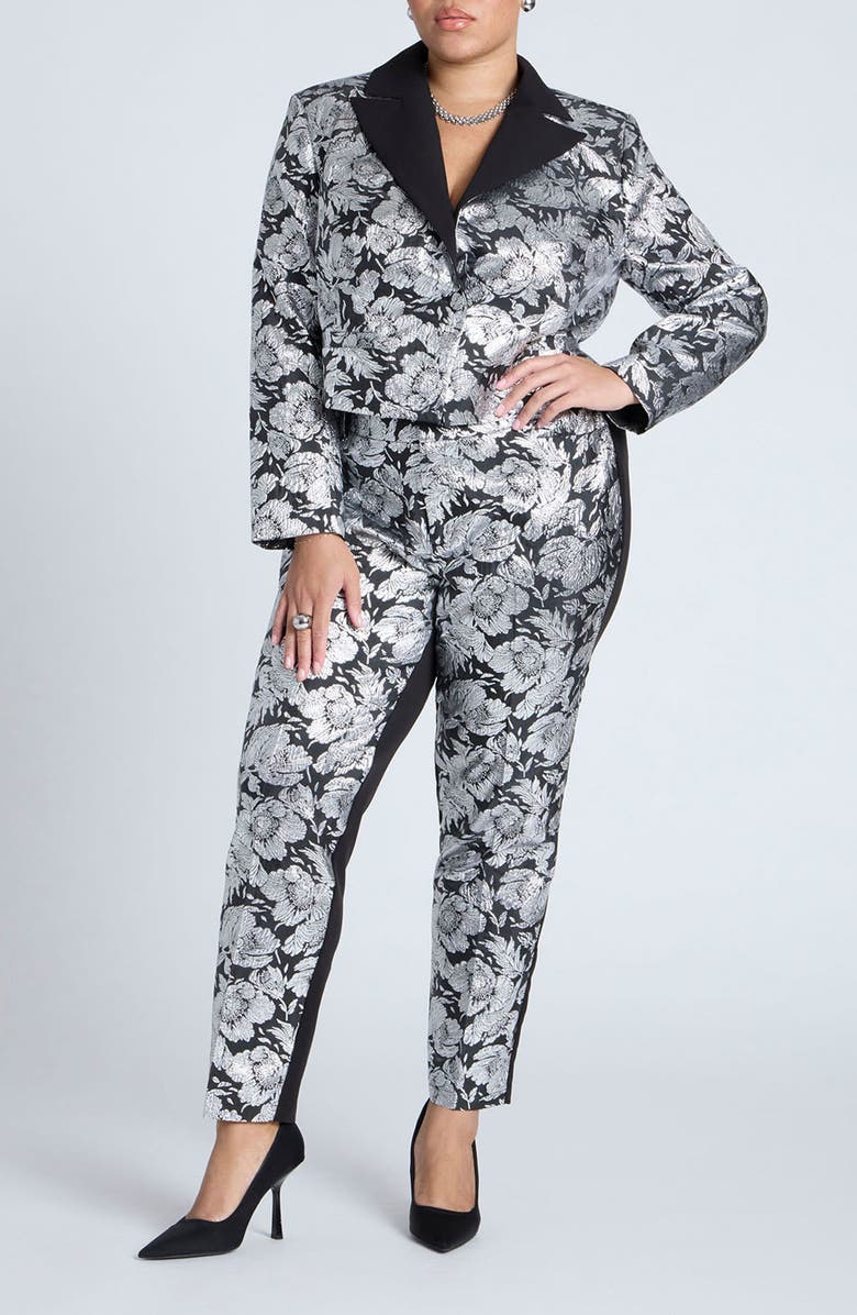 ELOQUII Floral Metallic Brocade Pants, Alternate, color, 