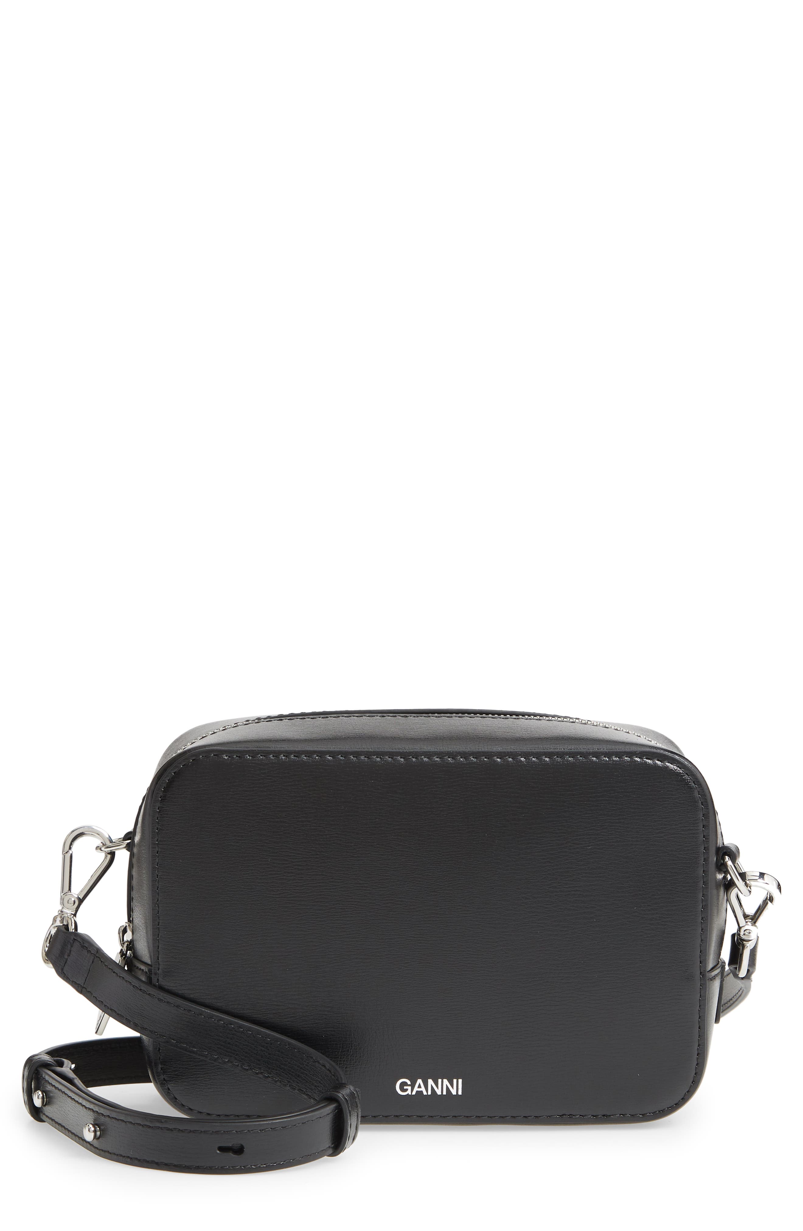 Ganni Leather Camera Crossbody Bag, Main, color, 