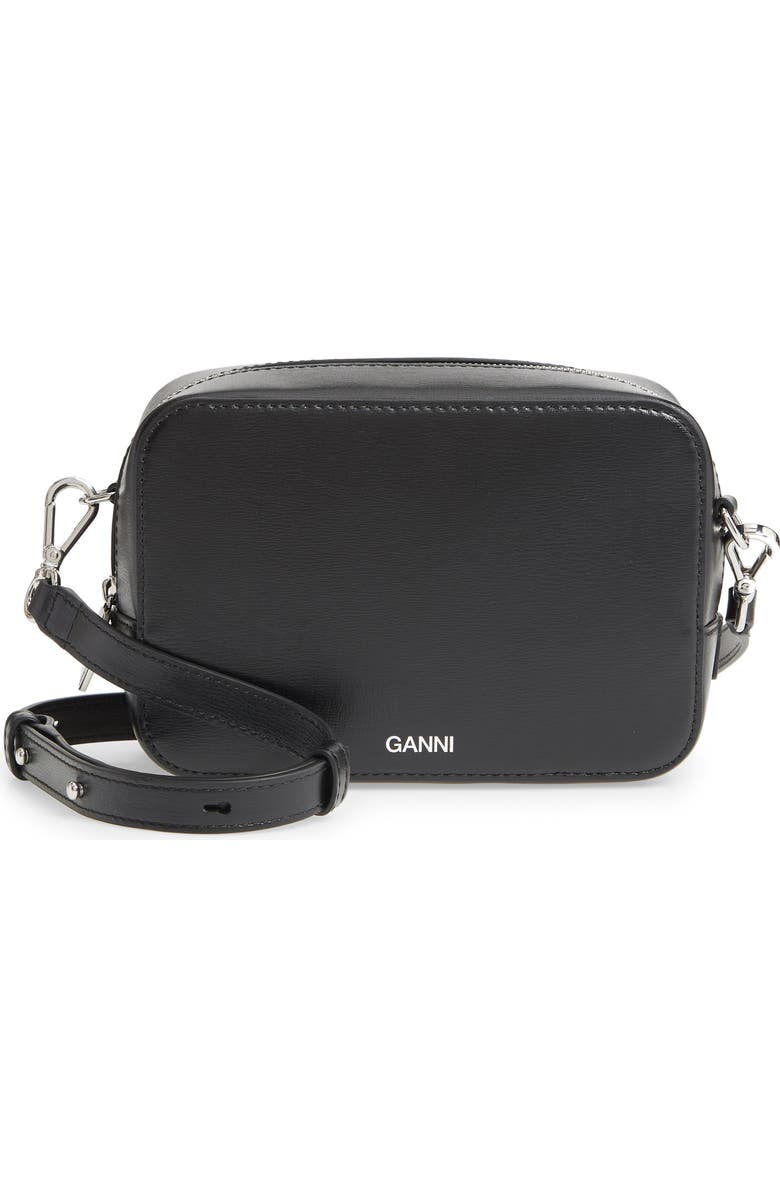 Ganni Leather Camera Crossbody Bag, Main, color,