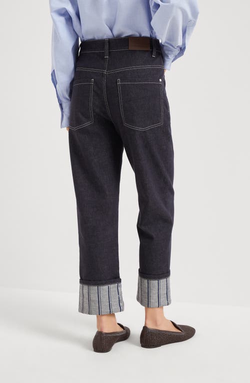 Brunello Cucinelli Dazzling Embroidery Trousers In Dark Denim
